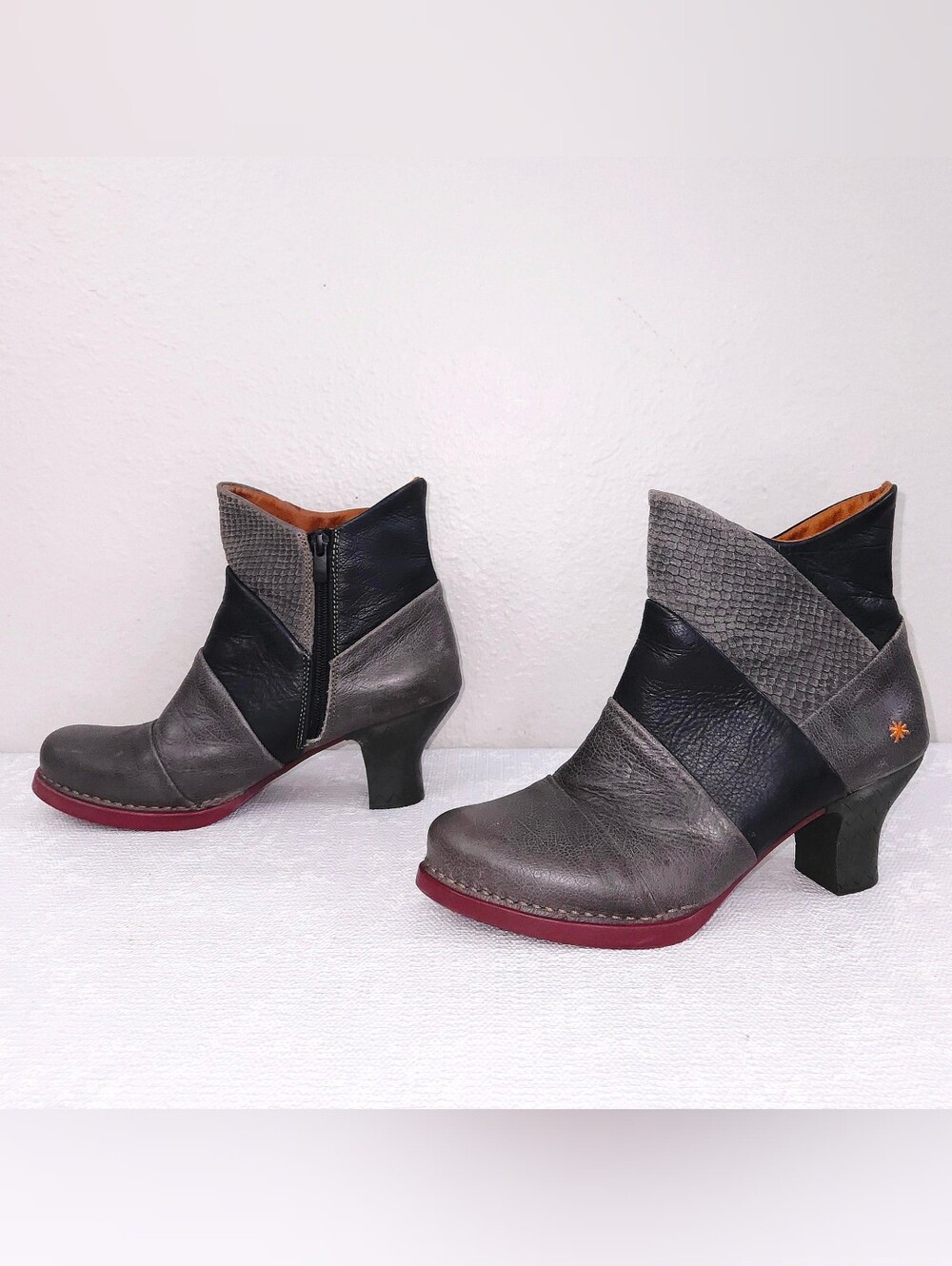 ART Company Patchwork Leather Boots Heeled Booties Boho
